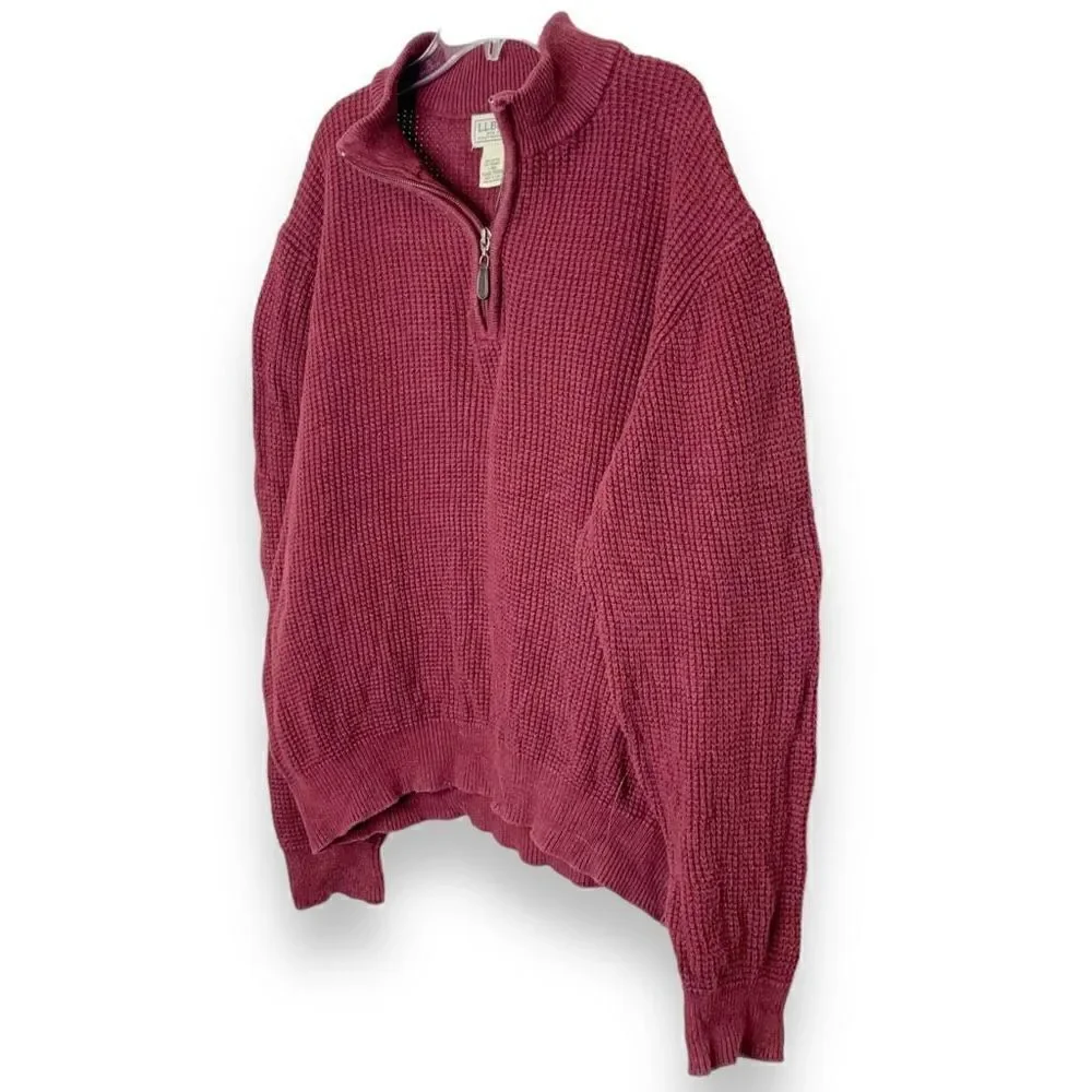 L.L. Bean Menswear Wicked Soft Cotton/Cashmere Waffle Knit 1/2 Zip Sweater Siz L